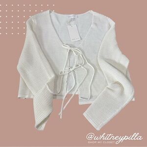 NWT Dear John White Cottagecore Open Front Tie Long Sleeve Sweater Top women’s S